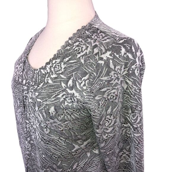 Allie & Rob Evening Bling Blouse Cardigan Boat Neck Lagenlook Silver Gray - Picture 3 of 10